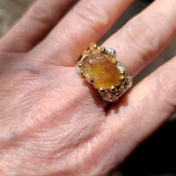 Large raw natural Citrine solitaire sterling ring sz 7 - Picture 12 of 12
